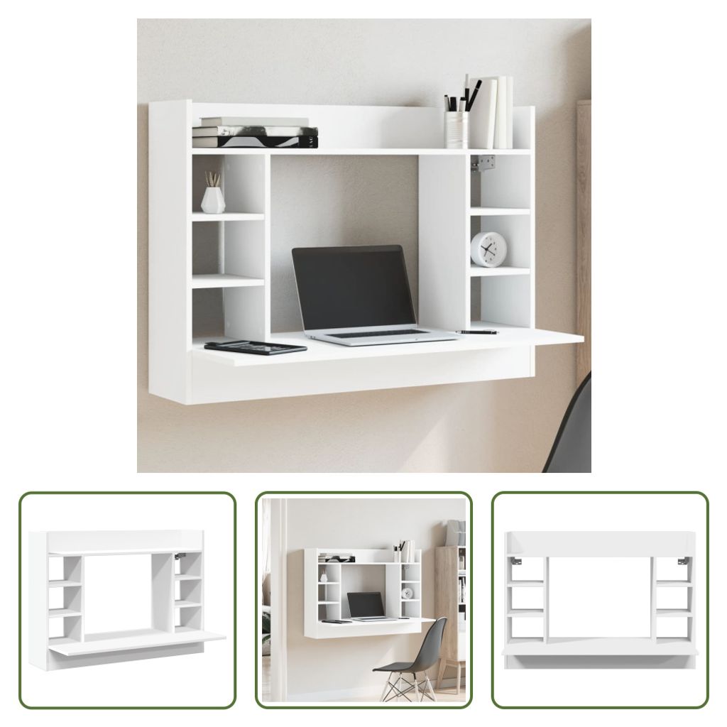 The Living Store Wand-Schreibtisch Weiß 105x48x75 cm Holzwerkstoff