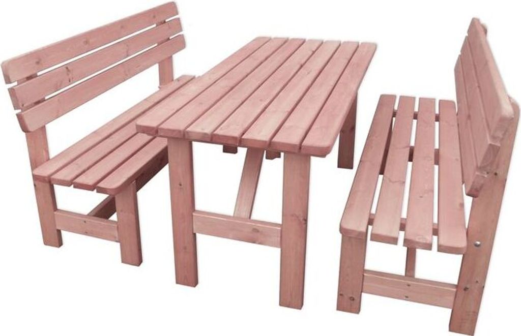 Holz-Garnitur Summer honigbraun 2 Bänke + 1 Tisch Promadino Gartenmöbel Holz