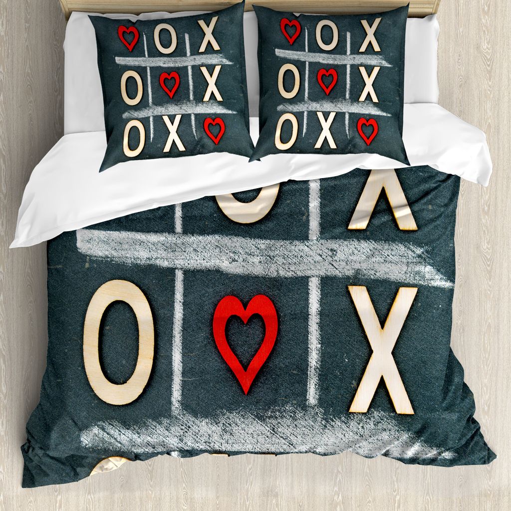 ABAKUHAUS Xo Bettbezug, Vintage Style Kreide geschrieben, Milbensicher Allergiker geeignet mit Kissenbezügen, 200 cm x 200 cm - 80 x 80 cm, Blau, ...