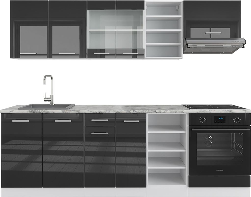 Küchenzeile Vicco R-Line Anthrazit Hochglanz/Weiß 240 cm , Produktbild 