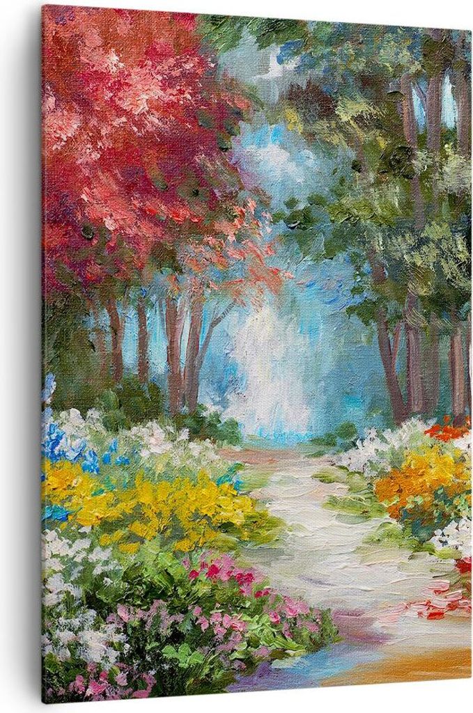 Bild auf Leinwand - Leinwandbild - Einteilig - Impressionismus Natur Wald - 70x100cm - Wand Bild - Wanddeko - Wandbilder - Leinwanddruck - Wanddeko...