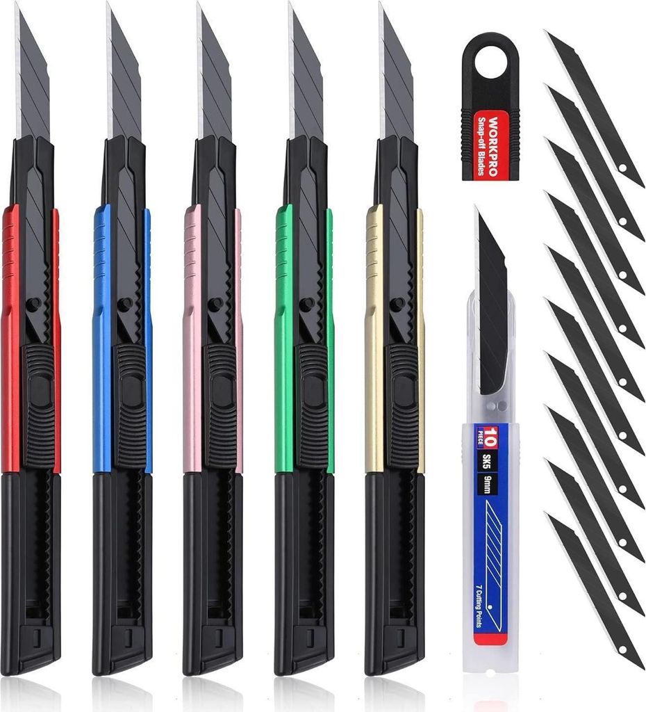 lot de 5 cutters 9mm aluminium 10 lames sécables Couteau à Image du produit 