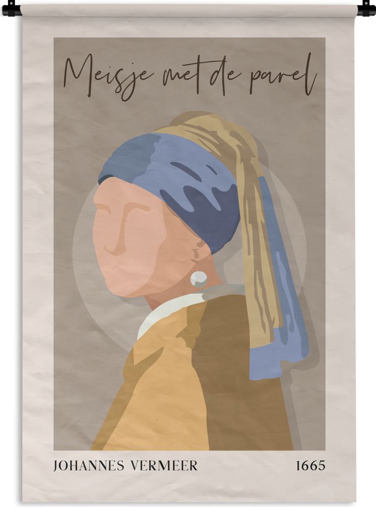 MuchoWow Wandteppich Wandbehang Alte Meister - Mädchen mit Perlenohrring - Braun - Vintage 90x135 cm Tapisserie Dekoration Wandtuch - Baumwolle ...