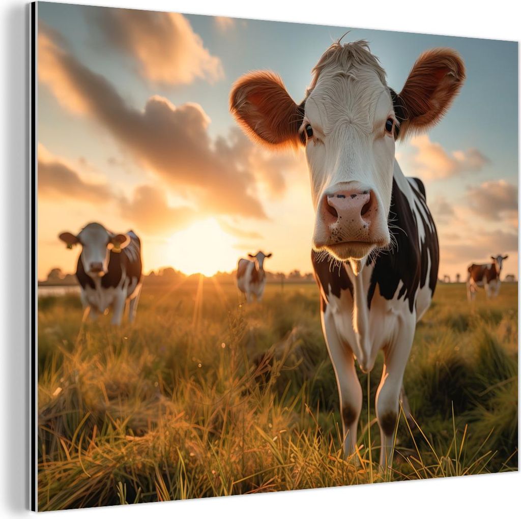 MuchoWow Wanddekoration Metall Metallbild Wandkunst 40x30 cm Kuh - Wiese - Tierportrait - Natur - Kühe MuchoWow Aluminium Gemälde - Dekoration Wo...