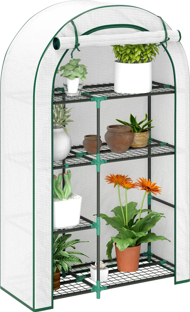 Serra Outsunny con porta a tetto rotondo, ripiani, serra in pellicola d'acciaio resistente all'inverno, serra per balcone, giardino, casa per pomodori 100 x 45 x 160 cm, serra per pomodori, ortaggi, fiori, bianco