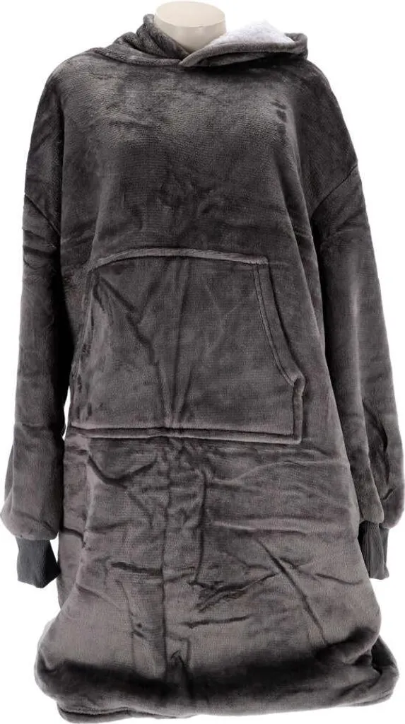 Hoodie Plaid Sherry en Micro-polaire 70x110 cm - Gris Anthracite Chic