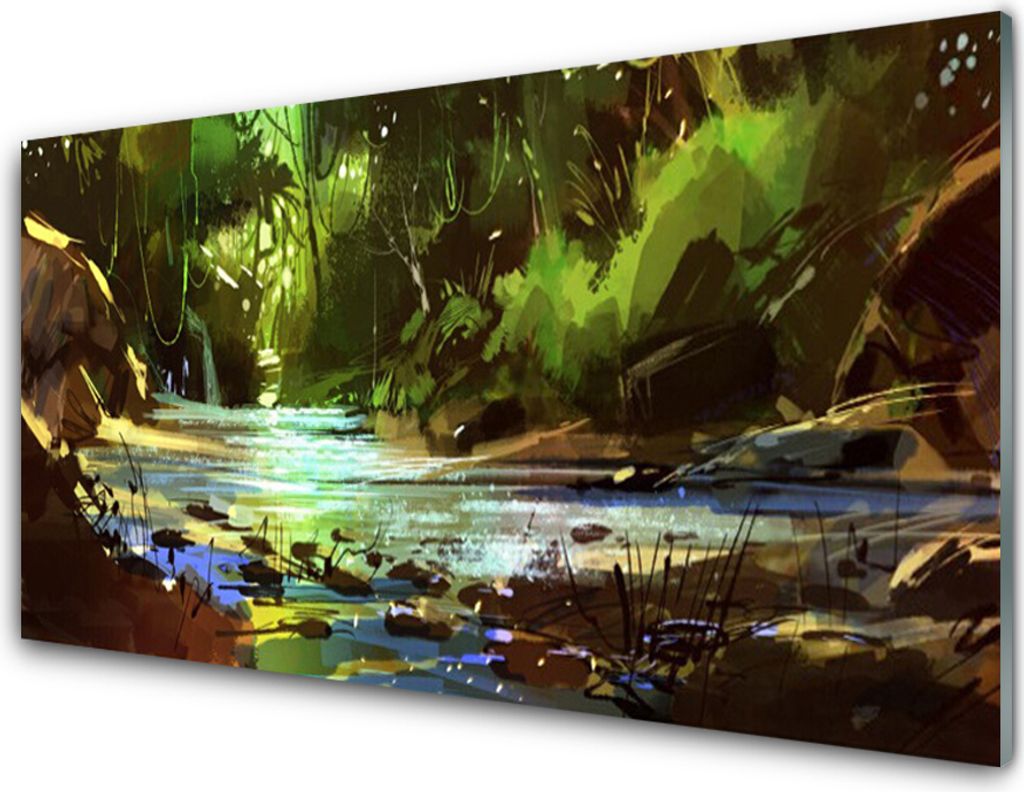 Küchenrückwand aus Glas 100x50cm Spritzschutz Wald See Steine Natur