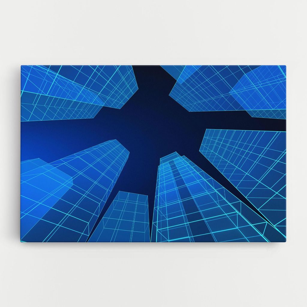 ARTHUB Leinwandbild 30x40 cm, Blue Buildings | Wohnzimmerdekoration, Hängende Bilder, Wanddekoration, Heimdekoration, Abstrakte, Geometrische