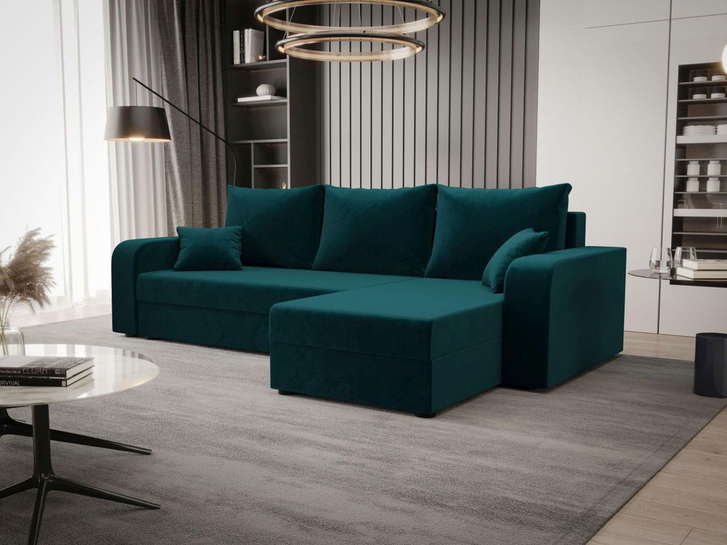 BEDANTE ECKSOFA HEWLET L BIS Itaka 39 Rechts Türkis mit Schlaffunktion L-Form Sofa mit Stauraum Bettkasten Wohnzimmersofa Couch Sofa Bettsofa Bett...