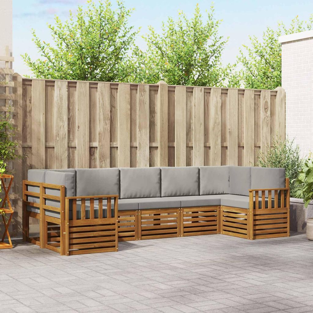 "2026 Aktion"Sofagarnitur - CLORIS - Balkonmöbe/Sitzgruppe - 7 pcs - Moderne Design - Natürlich und Hellgrau Massivholz Akazie - Gartensofas Prom...