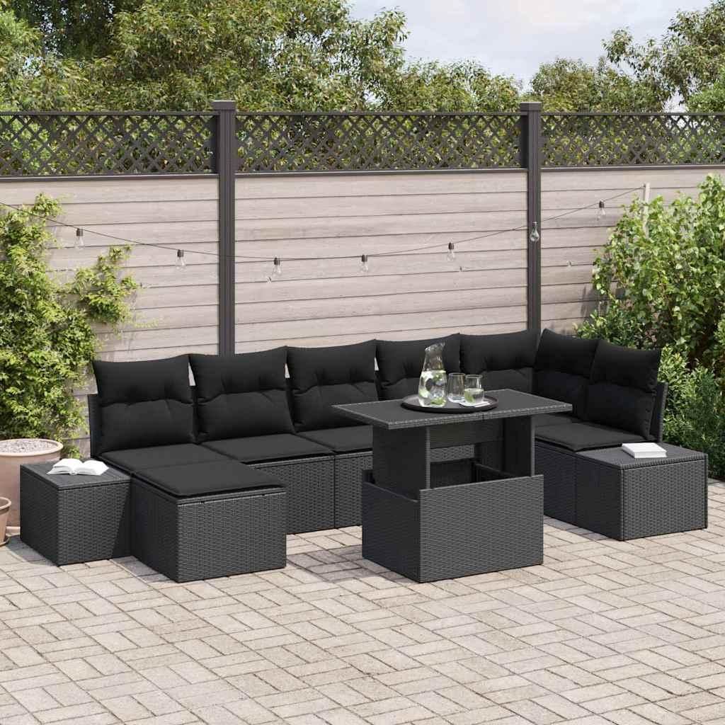 Maison Exclusive - Garten-Sofa-Set mit Speicher 8 pcs Schwarz Poly Rattan