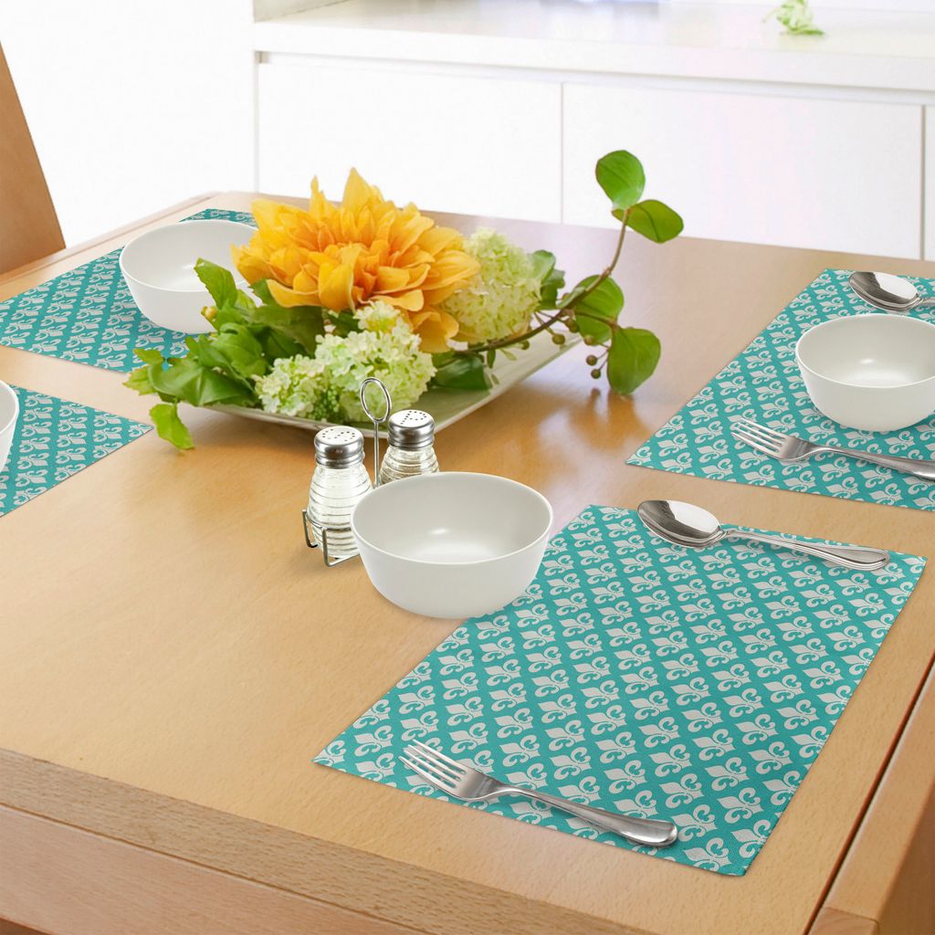 ABAKUHAUS Lilienblume Platzmatten, Klassisches Fleur de Lis Motiv mit viktorianischen Rokoko Artsy-Effekten, Tiscjdeco aus Farbfesten Stoff für da...