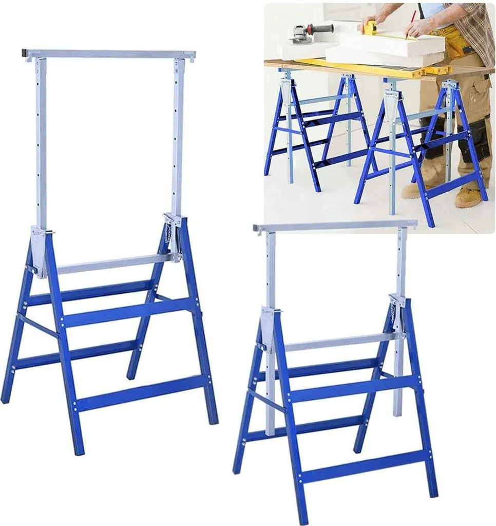 YUENFONG Lot de 2 Tréteaux d'Échafaudage Régables 80-130cm Charge 200kg