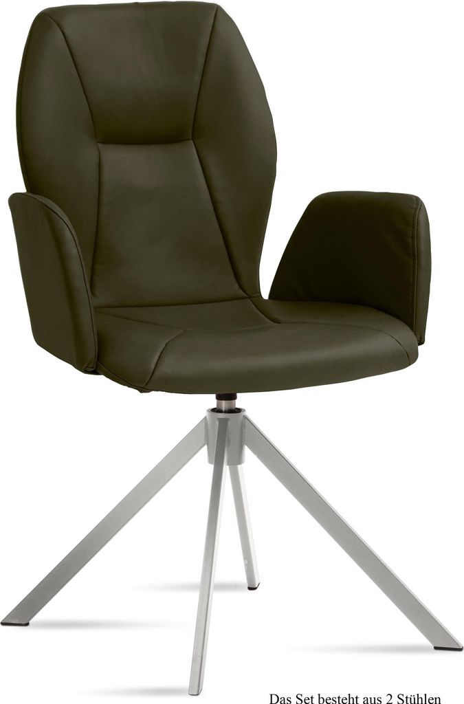 Armlehnstuhl drehbar (2er-Set) Dedenia 58x92x60 Edelstahl/Khaki