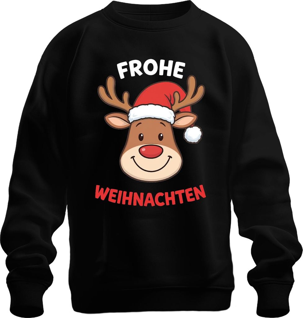 FROHE WEIHNACHTEN Rentier Weihnachtsmütze Cartoon Lustig Kinder Uni Sweatshirt Pullover, Schwarz, 3XL