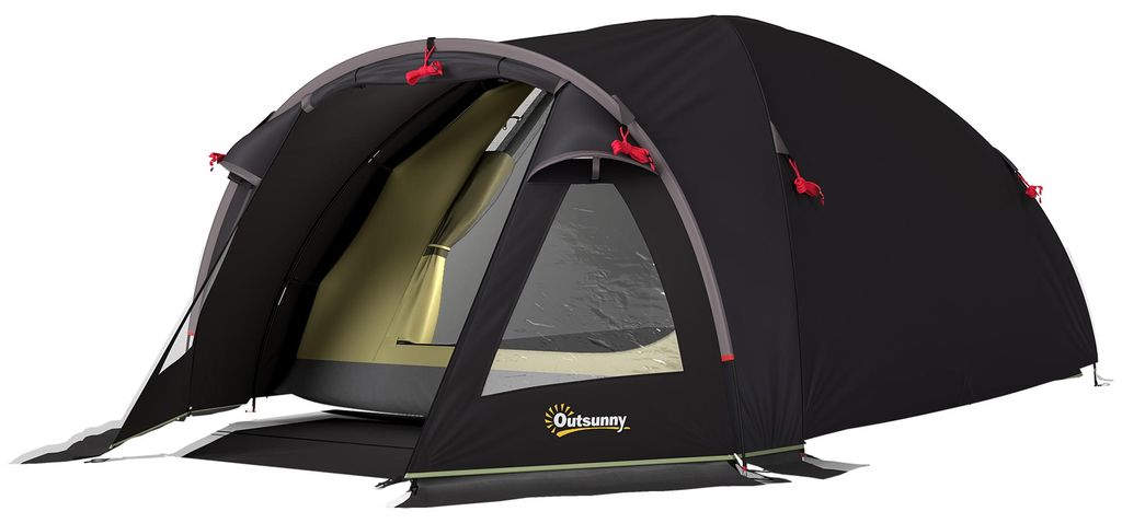 Campingzelt für 2 Personen leicht, stabil UV 50+ Tunnelzelt mit Vordach Seitentür&Fenster Schwarz