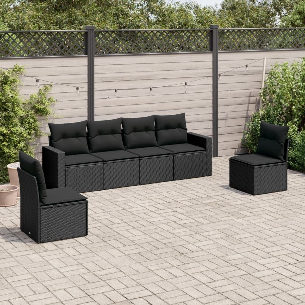 Maison Exclusive - 6-tlg. Garten-Sofagarnitur mit Kissen Schwarz Poly Rattan