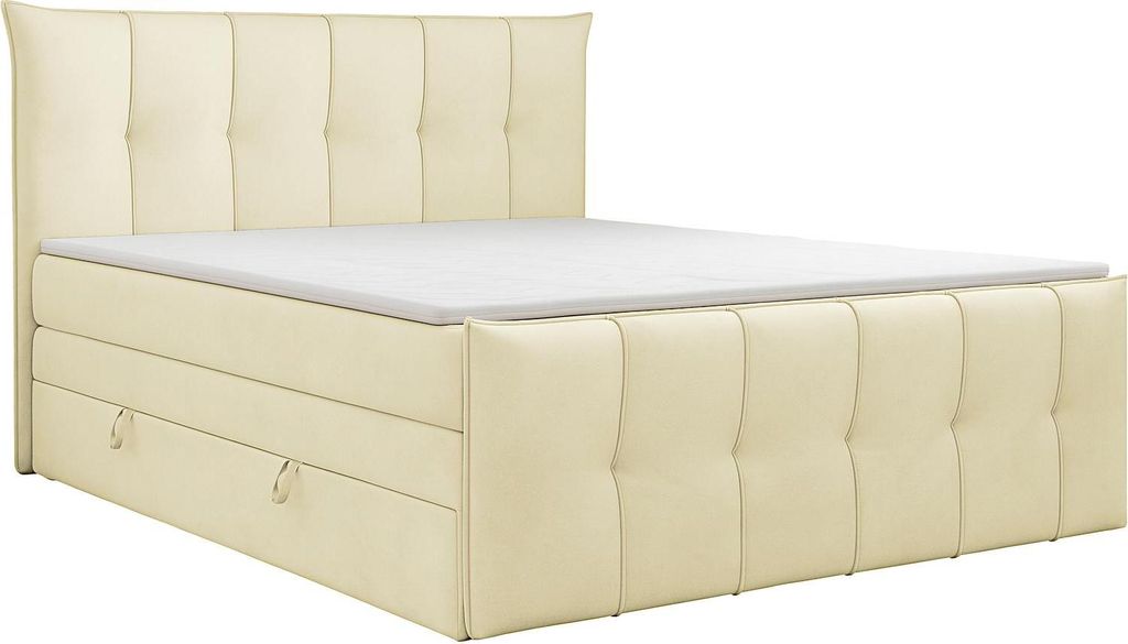 KSHOMECONCEPT Boxspringbett 120x200 cm, Bett mit Bettkasten und Pocketmatratze und Topper, SUPREME, Creme