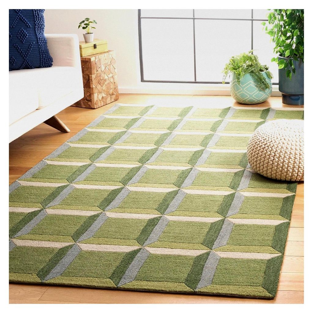 Moderner Teppich für Wohnzimmer, Esszimmer, Schlafzimmer - Genre Collection, Kurzer Flor, Grün und Beige, 160 x 230 cm