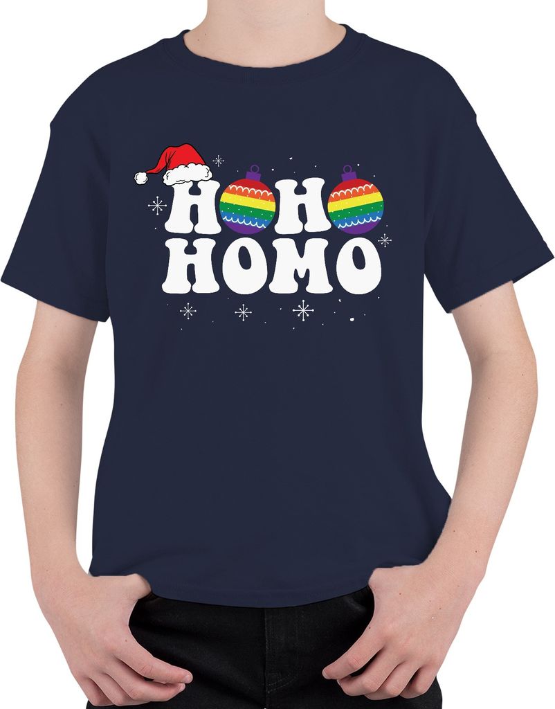 Ho Ho Homo LGBTQ Weihnachtsoutfit - Weihnachten Weihnachtsgeschenk Christmas Uni Kinder T-Shirt, Navy, 116