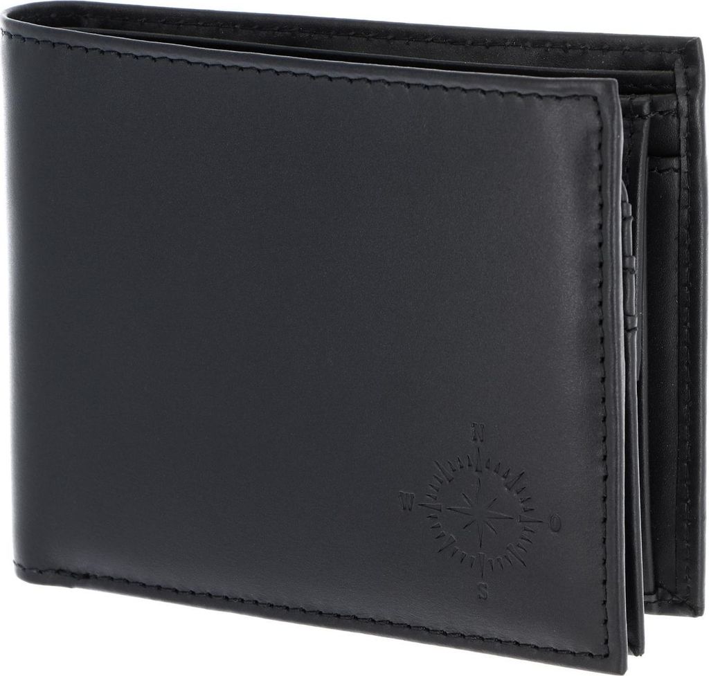 oxmox Leder Geldbörse Leather RFID Protect Querscheinbörse Windrose 2.0 Embossed Black schwarz