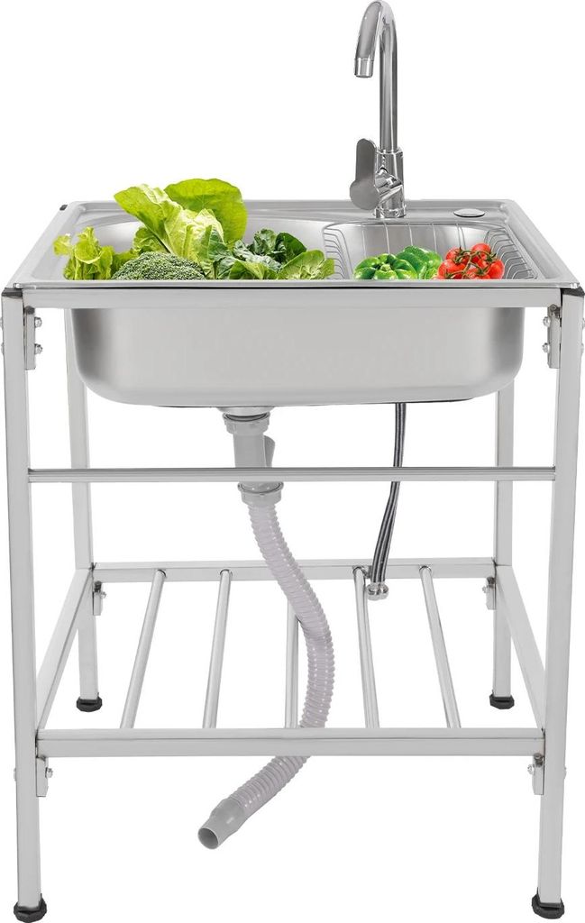 Waschbecken, Freistehendes Design, Warm- und Kaltwasserhahn, Silber