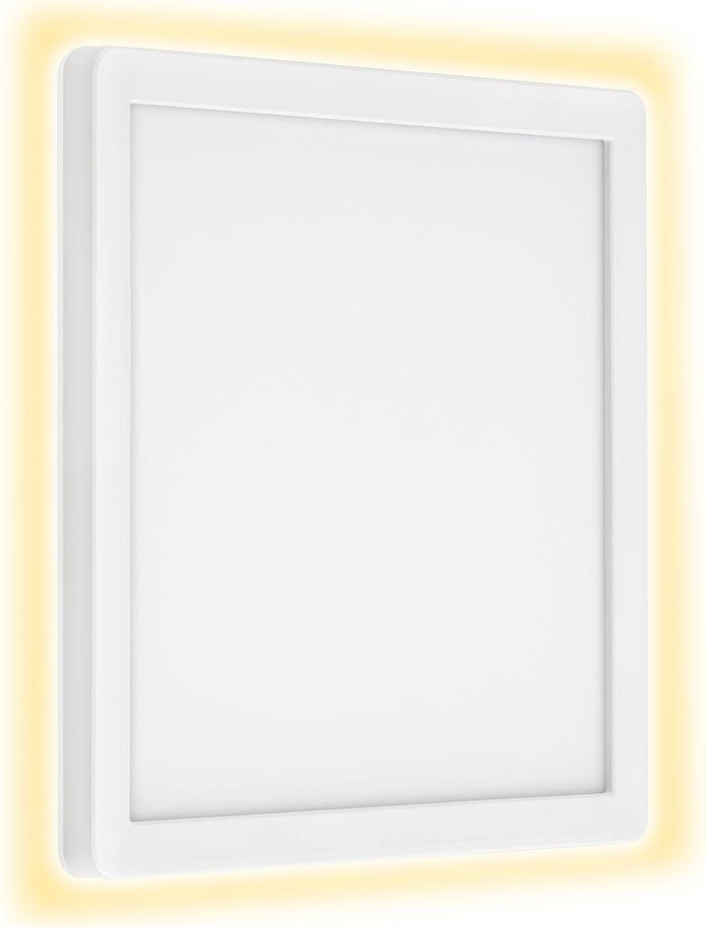 A white LED panel light with a yellow glow around the edges.