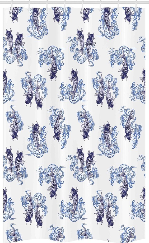 ABAKUHAUS Tier Schmaler Duschvorhang, Japanische Art Karpfen, Badezimmer Deko Set aus Stoff mit Haken, 120 x 180 cm, Dunkelblau