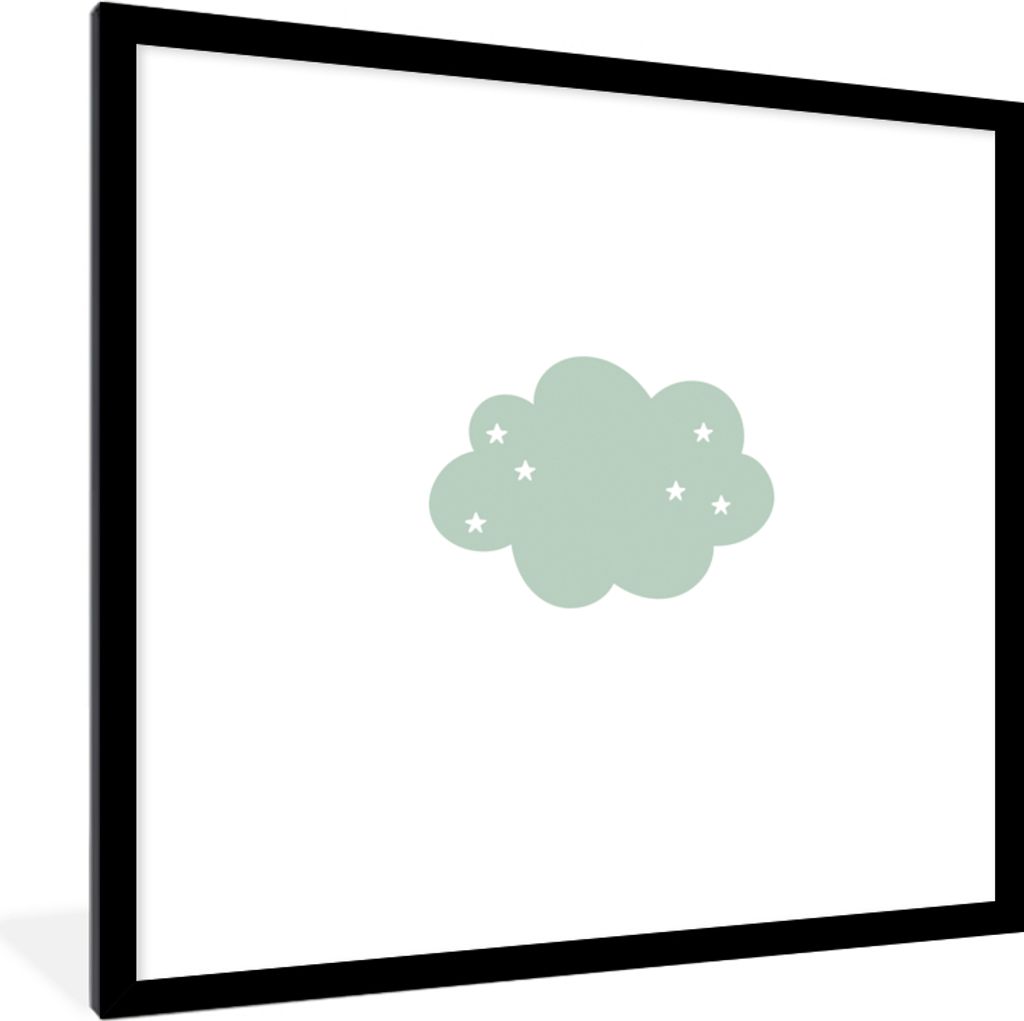 MuchoWow Gerahmtes Poster Wolke - Mädchen - Jungen - Sterne - Pastell - Kind 40x40 cm - Poster mit Schwarzem Bilderrahmen Wandposter Rahmen Foto...