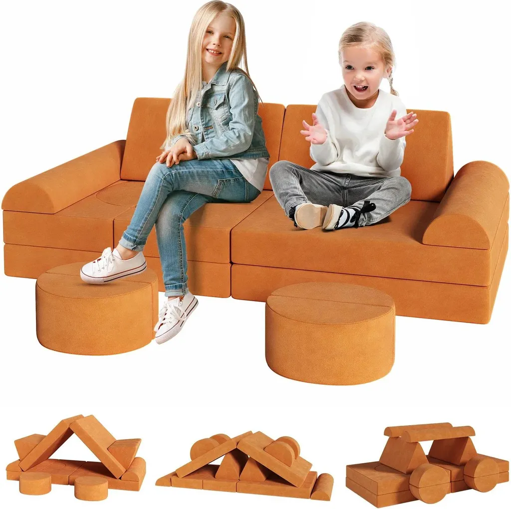 Canapé sectionnel enfant 143 cm orange en mousse haute densité