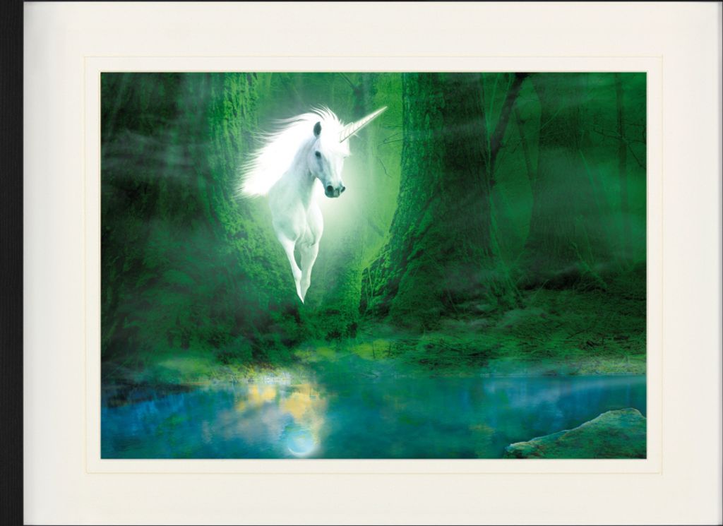 Einhörner Gerahmtes Bild Mit Edlem Passepartout | Wand-Bilder | Im Bilderrahmen - Das Einhorn Im Grünen Zauberwald (60 x 80 cm)