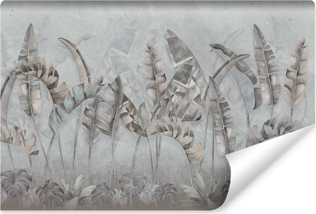 Muralo Selbstklebende Fototapete tropische BLÄTTER Pflanzen Beton Vintage Br. 405cm x Hö. 270cm