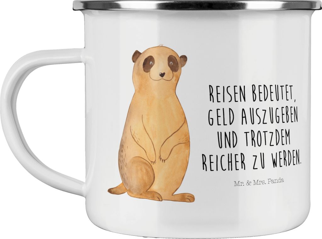 Mr. & Mrs. Panda Teetasse Erdmännchen - Weiß - Geschenk, Outdoor Tasse, Roadtrip, Teebecher, Afrika, Emaille, Reisen, Emailletasse, Campingtasse,...