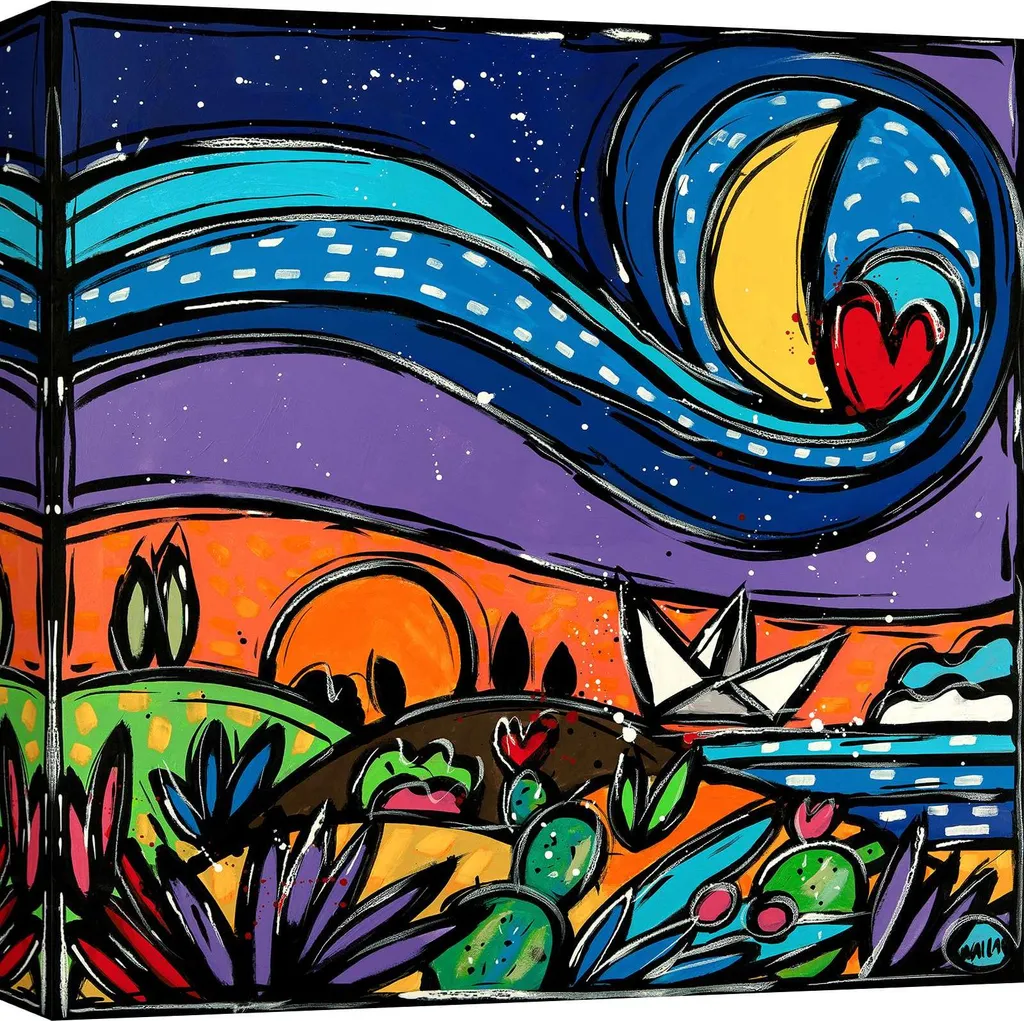 Tableau Salon Moderne Wallas Vagues de Couleurs 40x40 pour Mur