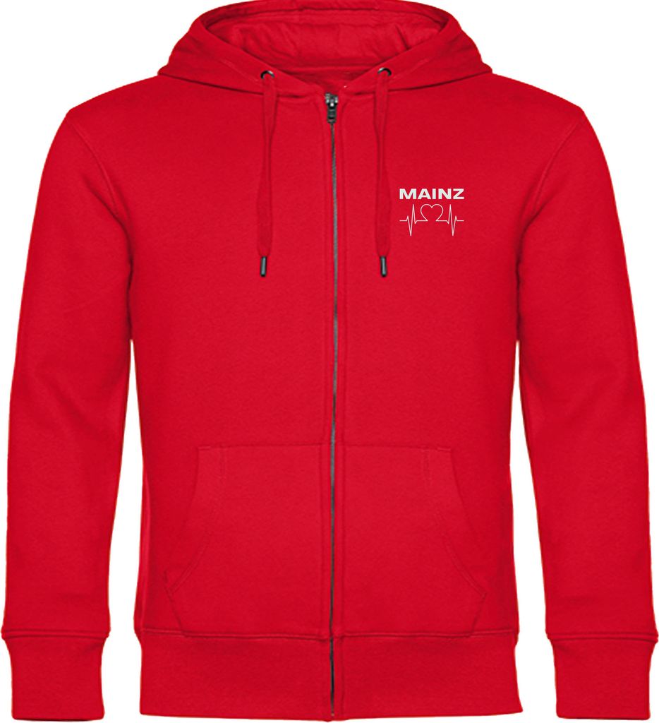 multifanshop Kapuzen Sweatshirt Jacke - Mainz - Herzschlag, rot, Größe S