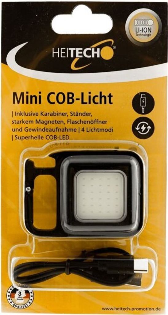 Mini COB Licht mit Karabiner, Magnet und Flaschenöffner | 4 Lichtmodi | Wiederaufladbar