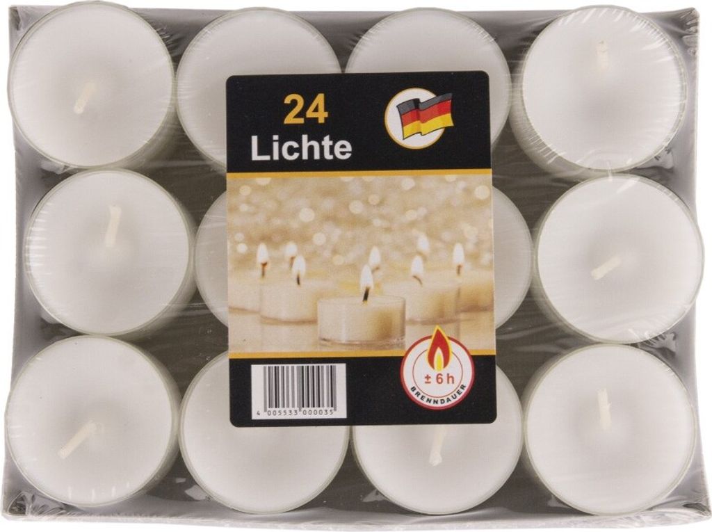 Stimmungslichter Teelichter, 4 x 2,5cm, 24er Tray PET/PC Hülle - 6h Brenndauer