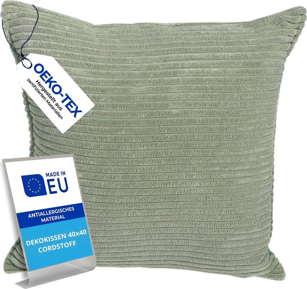 Pillows24 – Dekokissen 40x40 aus Cord | Weiches Zierkissen & Sofa Kissen | Deko Kissen 40x40 für Palettenkissen in Wohnzimmer & Balkon | Sofakis...