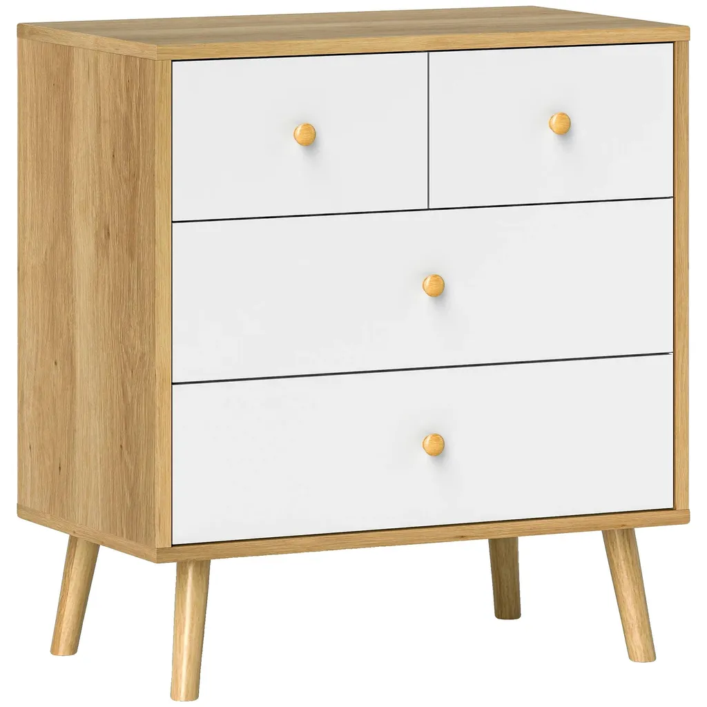 Commode moderne aspect naturel 4 tiroirs larges pour un gain de place