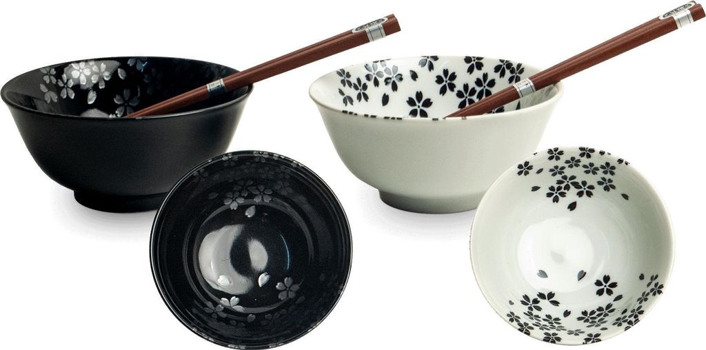 Porzellan Bowl-Set „Kurohana“ – 2 Schalen mit Stäbchen Japan