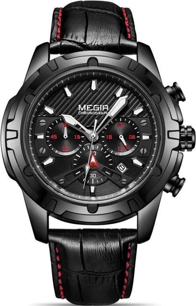 Montre Homme Noire MEGIR MI-38526 - Bracelet Acier et Précision