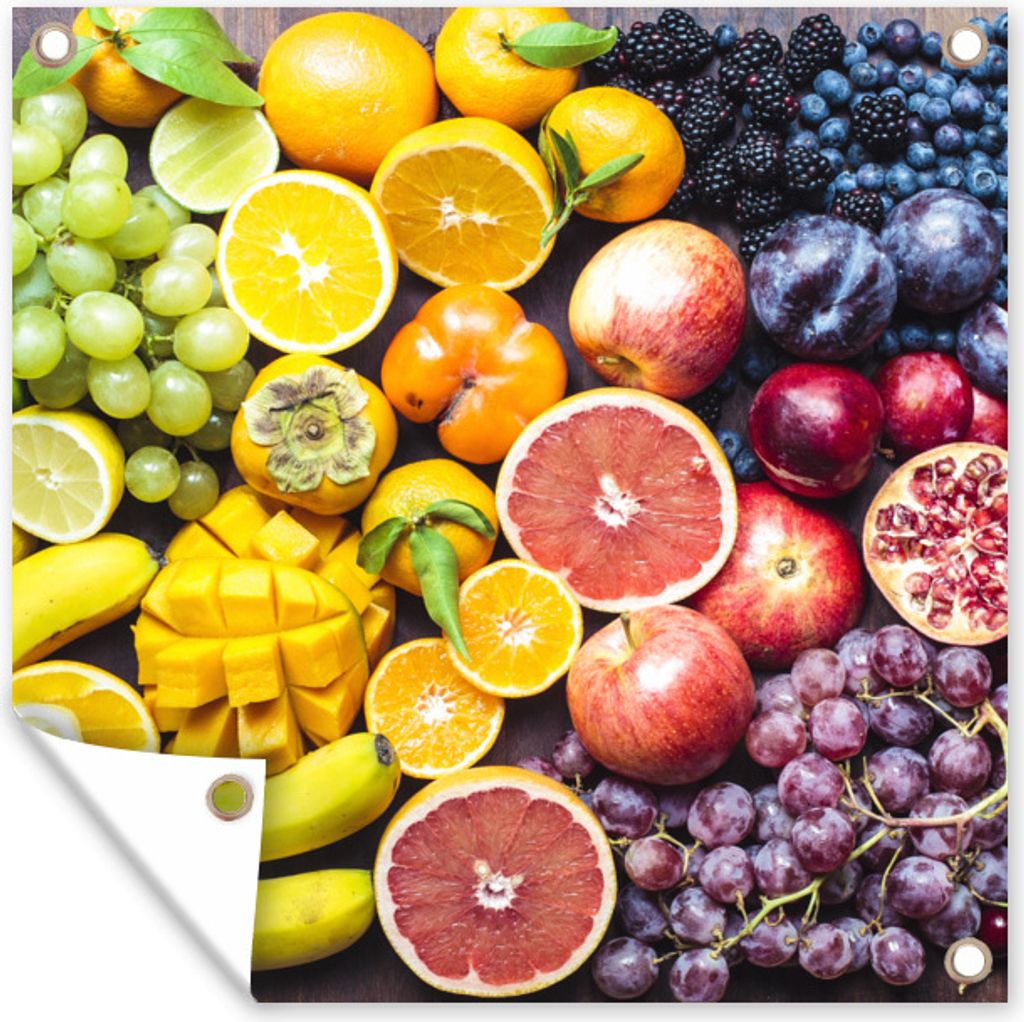 MuchoWow 50x50 cm Outdoor-Poster Gartendeko Sichtschutz Garten Poster für den Garten Obst - Regenbogen - Farben