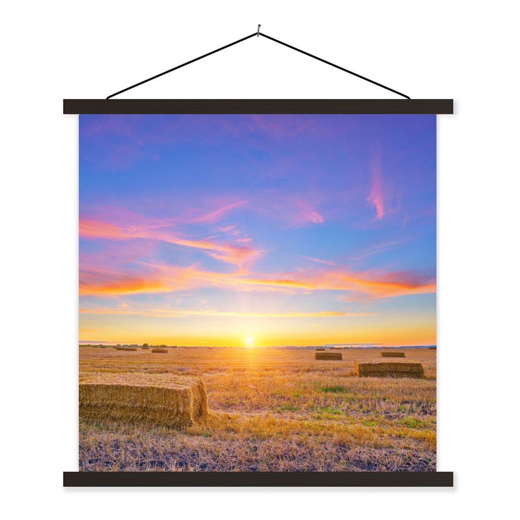 MuchoWow Textilposter Stroh - Sonne - Himmel - Landschaft 120x120 cm mit schwarzem Rahmen - Aufhängungsset