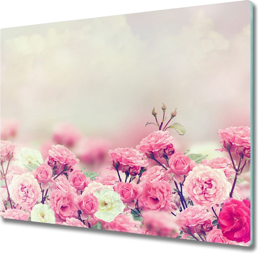 Glas Herdabdeckplatte 60x52 cm Spritzschutz Glasabdeckplatte Schneidebrett Wildrose Blumen