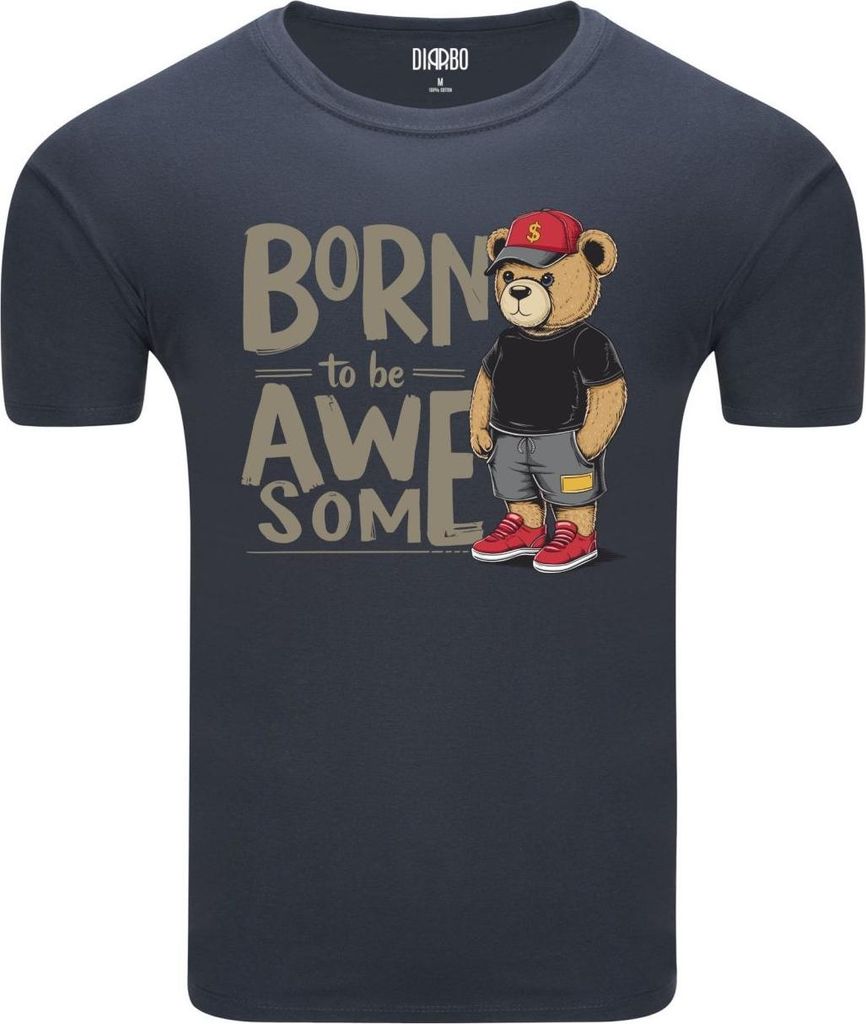 Diarbo Herren T-Shirt mit Lustiger Druck Gangster-Teddybär in Dunkelgrau Gr.S