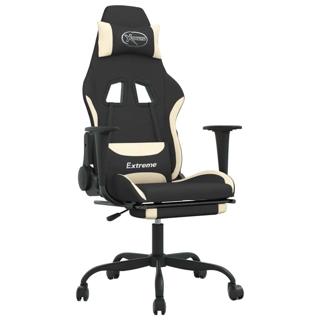 Sedia da gioco con poggiapiedi in tessuto nero e crema
