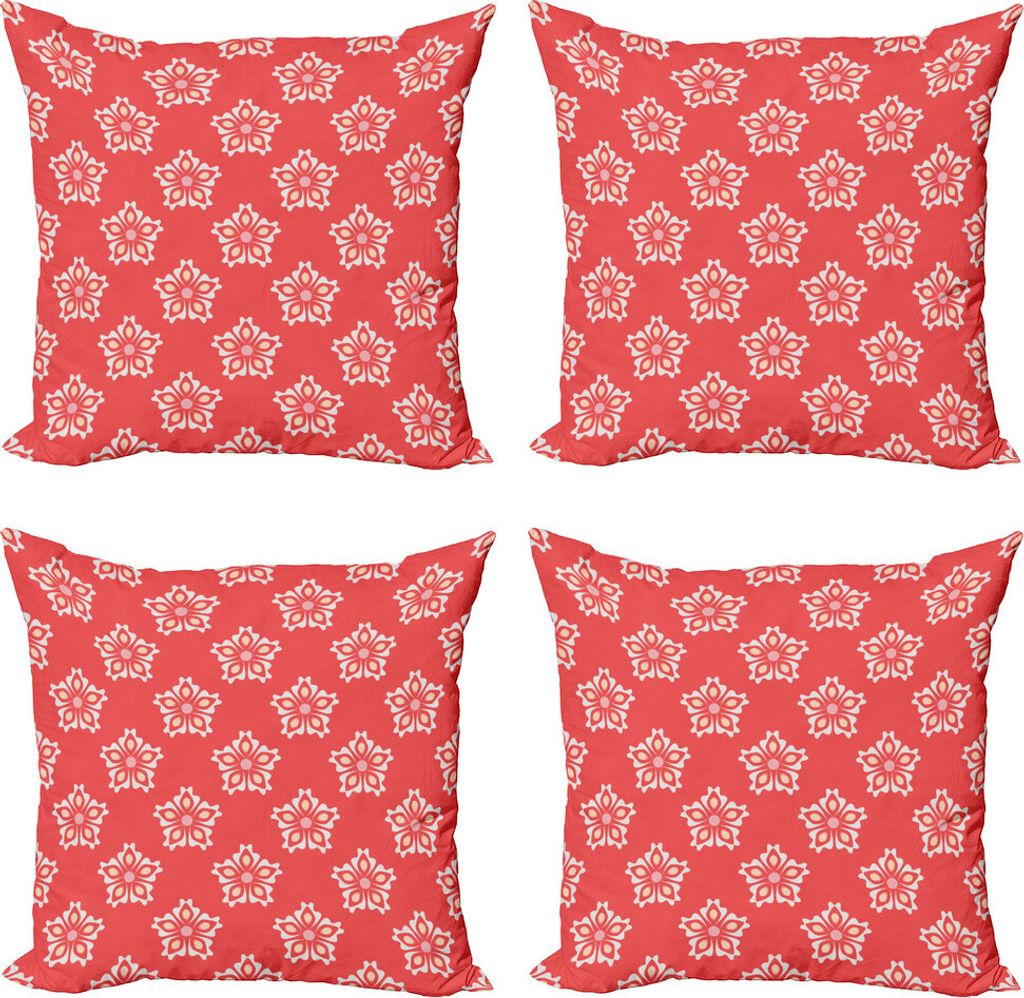 ABAKUHAUS Koralle Kissenbezug Set (4 Stück), Floral Victorian Shapes, Moderner Doppelseitiger Digitaldruck, 40 cm x 40 cm, Dunkler Coral