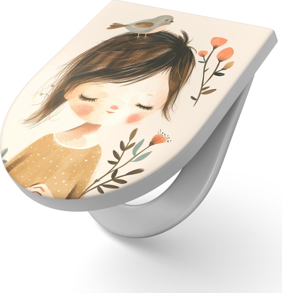 DEQORI WC-Sitz Duroplast 36,4x45,4 cm 'In Gedanken versunken' Toilettensitz WC-Brille