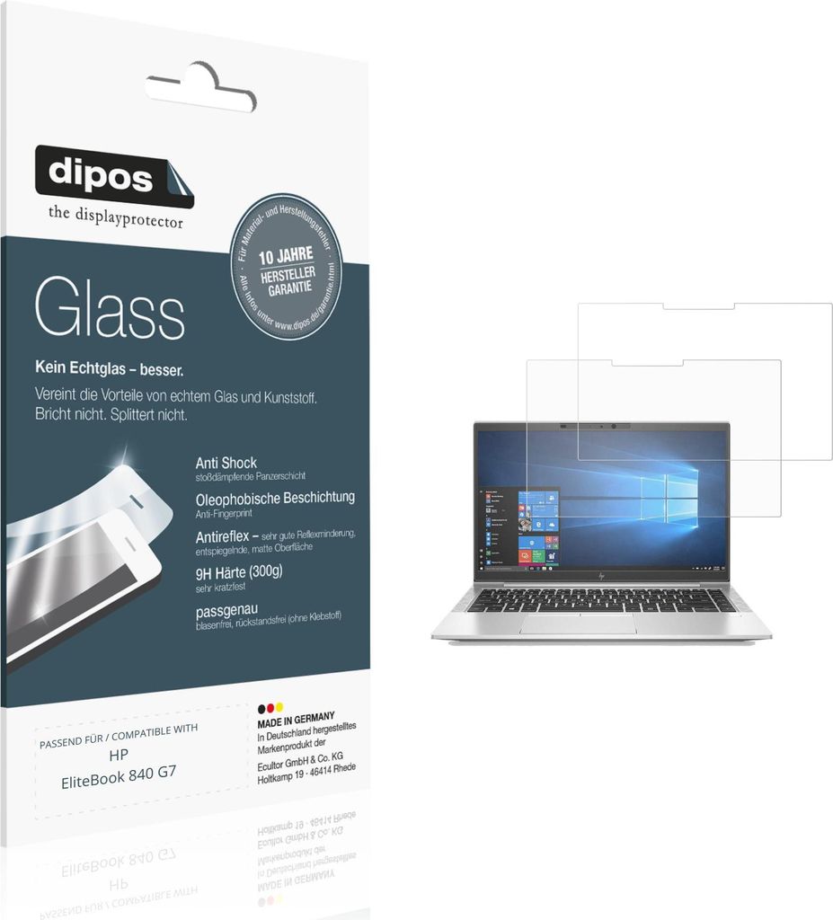 2x Schutzfolie für HP EliteBook 840 G7 matt - Anti-Shock 9H Folie dipos Glass Kunststoffglas