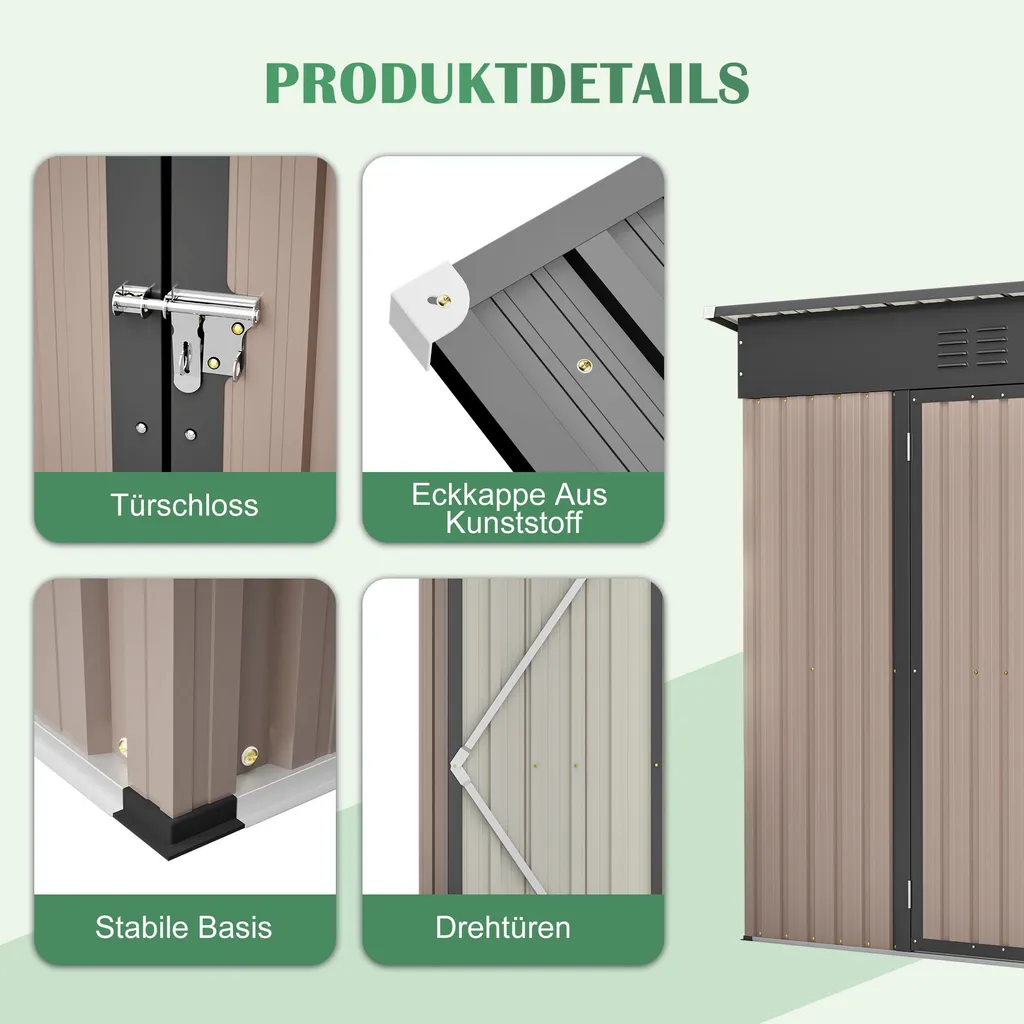 Abri de jardin 8x4 FT résistant aux intempéries avec base en métal
